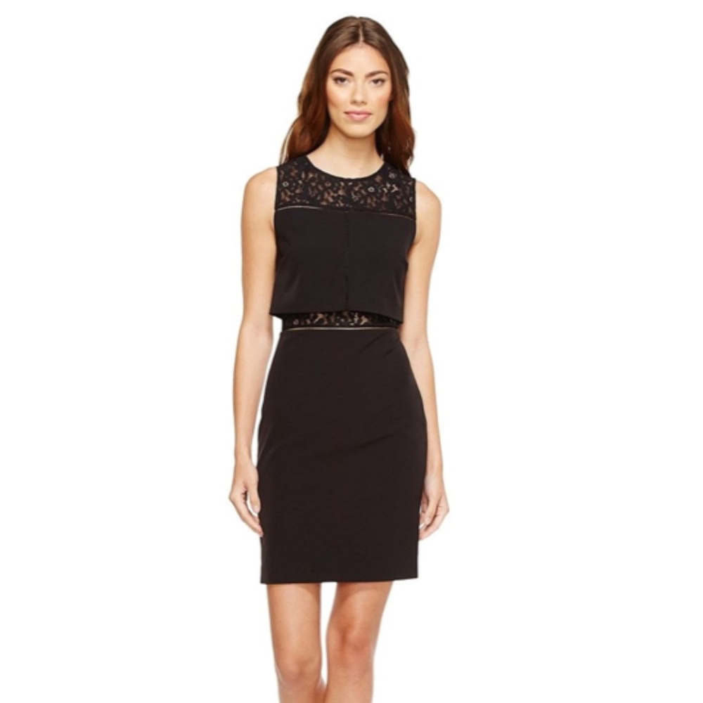 NEW Aidan Mattox Women's Black Crepe and Lace Cocktail Dress, Size 8